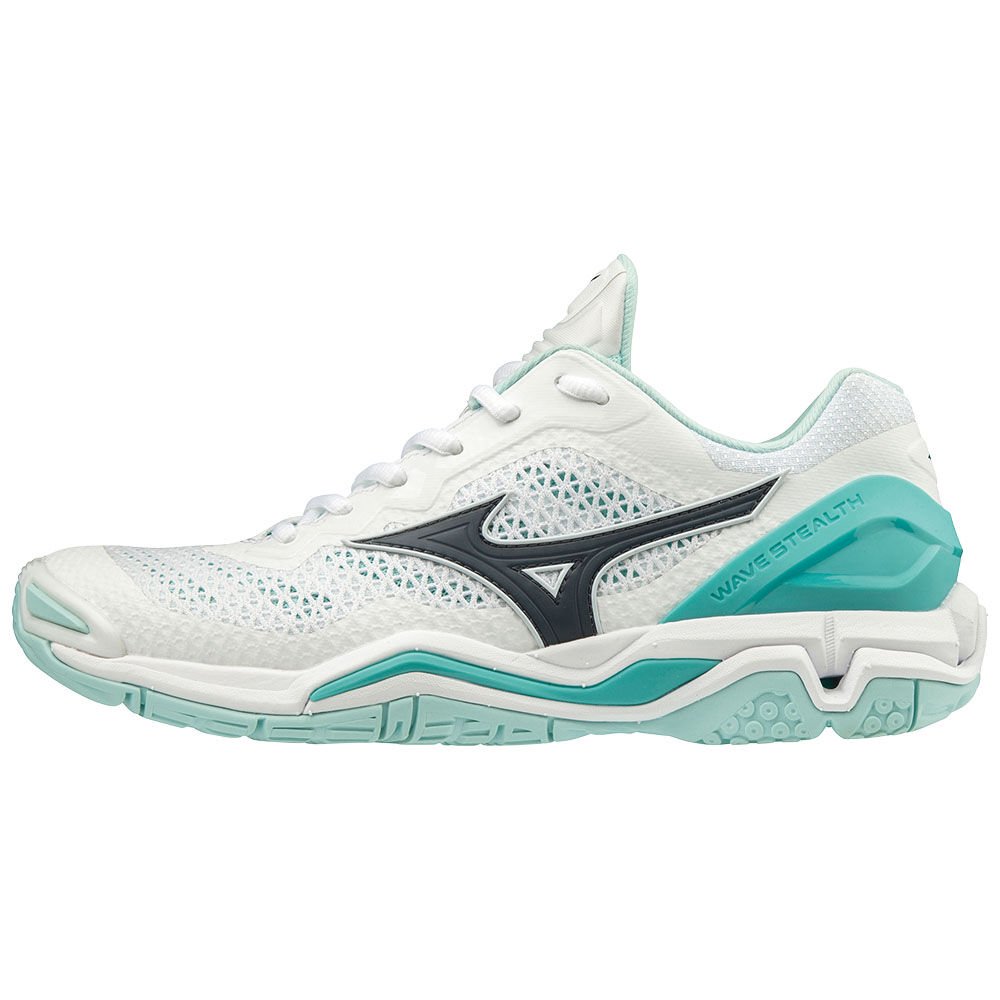 Mizuno Women's Handball Shoes WAVE STEALTH V White/Blue/Turquoise - YDQLBIO-53